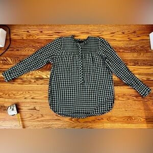 Plaid Long-Sleeve Peasant Blouse - Black/White